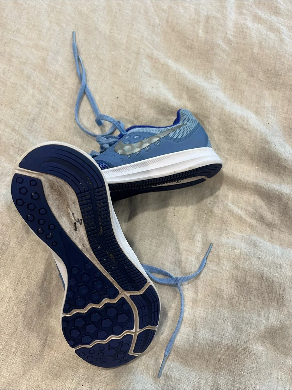 Youth  Light Blue Athletic Running Shoes with Metallic Swoosh